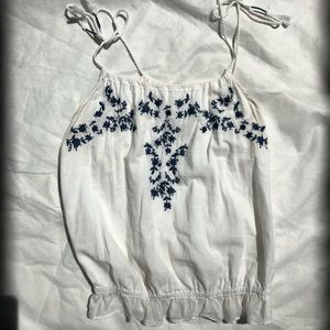 Aeropostale White Scrunch Tank w Blue design Sz XS
